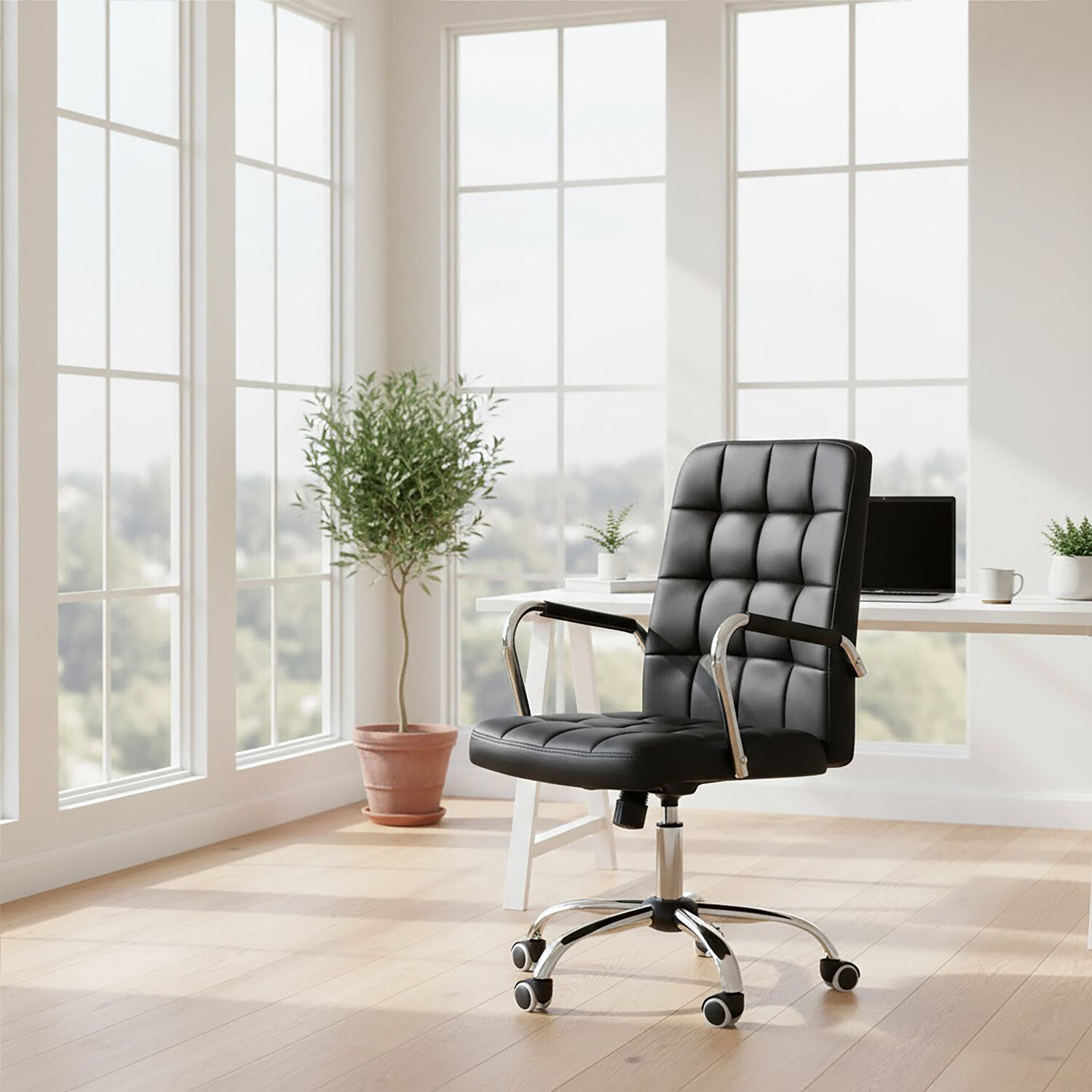 Brent Black Tufted Home Office Chair - Black