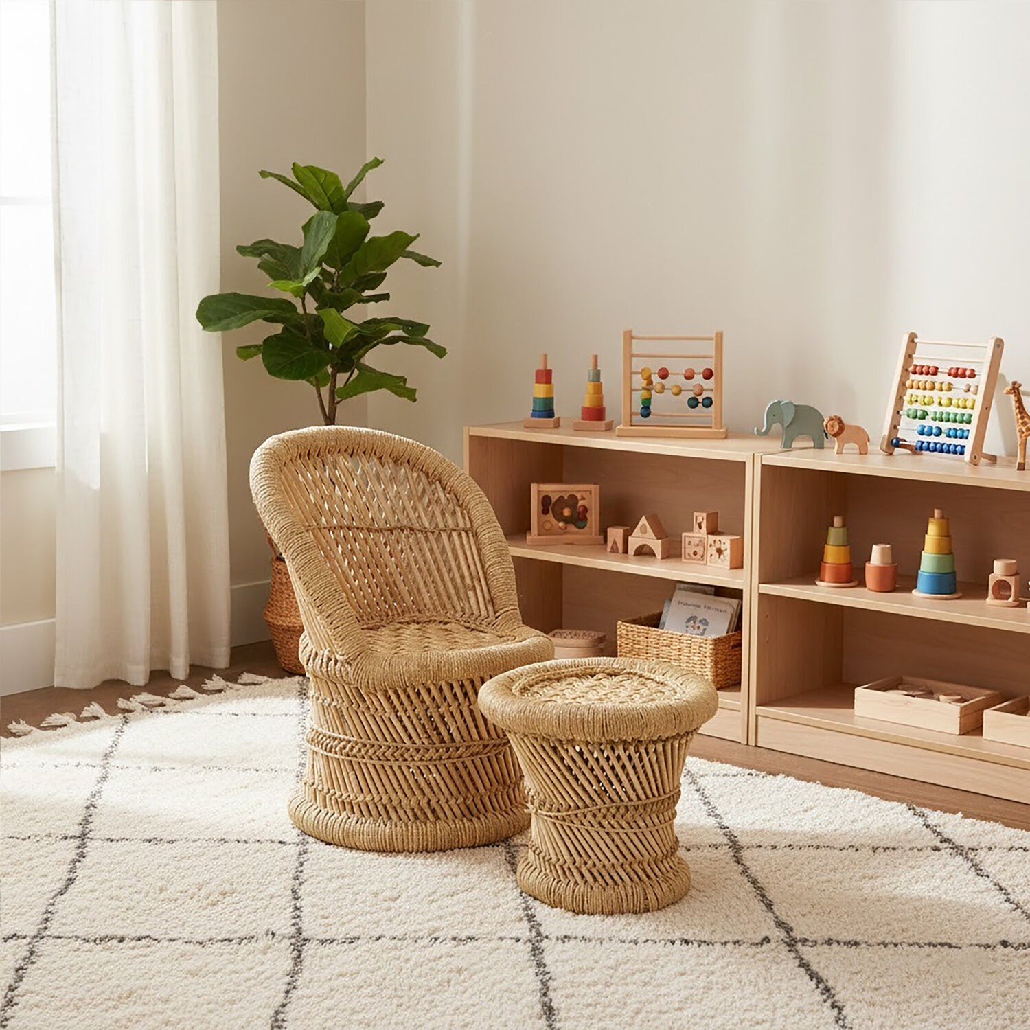 Interiors By Premier Rowan Childrens Natural Chair And Stool - Brown