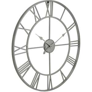 Silver Open Frame Metal Wall Clock with Roman Numerals