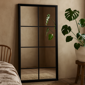 Leaning Window Pane Mirror Wood Frame