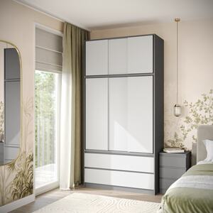 6 Sliding Doors Wardrobe with Hanging Rail - 240x120x51.5cm - White