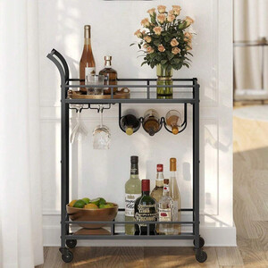 VASAGLE Bar Cart Drinks Trolley with Mirrored Shelves