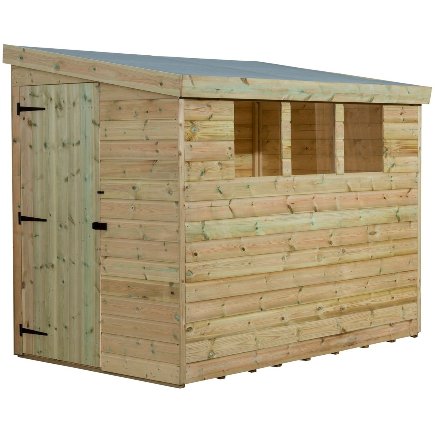Empire 3000 7x5 Pent Garden Shed with a Single Door Both Side Panels & 3 Windows - Green