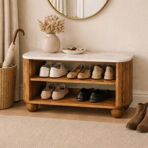 Solid Wood Beaumont Marble Shoe Bench