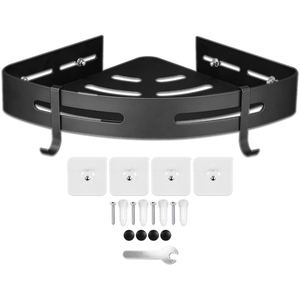 SPARES2GO Luxury Wall Corner Shower Shelf Storage Caddy Rack Kit (Matt Black)