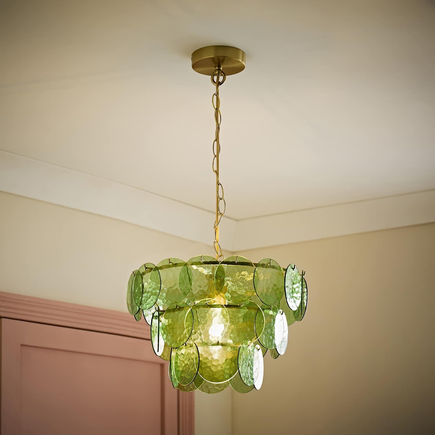 Valuelights Juliette Dimpled Glass Disc 3 Tier Chandelier Ceiling Pendant Light - Green / 1