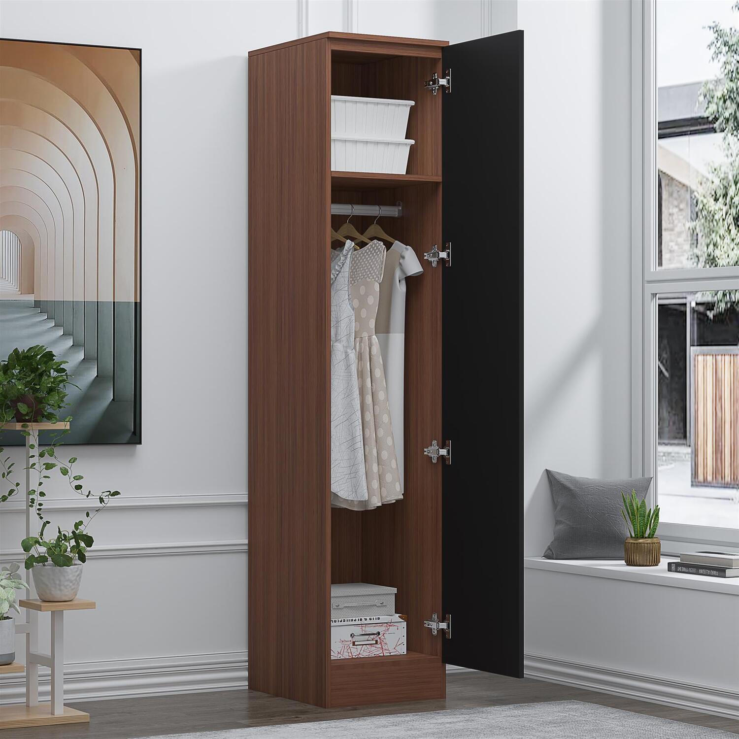 REFLECT 1 Door Wardrobe - Black Gloss Fronts / Walnut Matt Carcass - Image 6