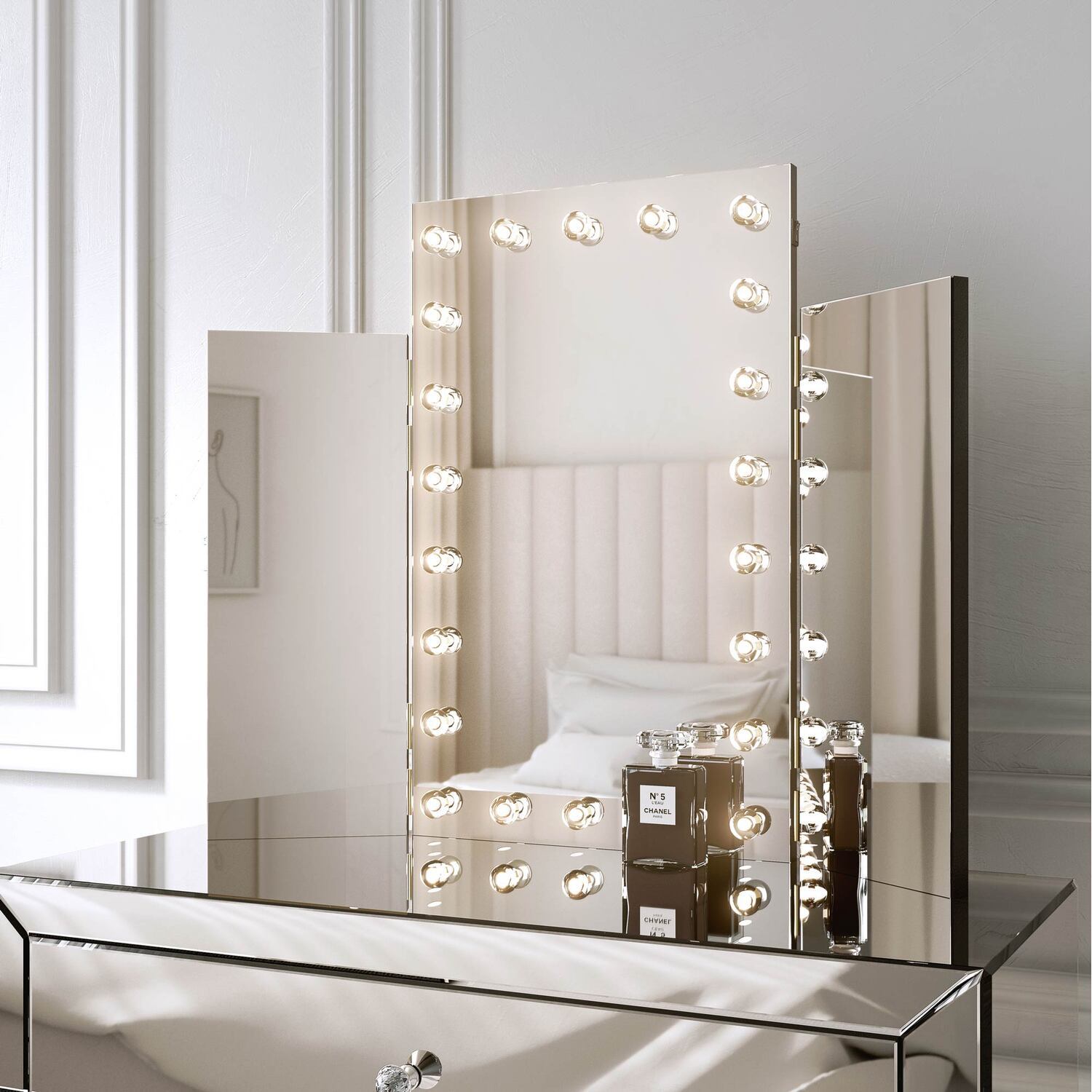 Image of Millie LED Tri-Fold Vanity Desktop Mirror&hellip;