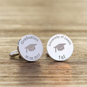 Personalised Graduation Cap Cufflinks - Silver Finish