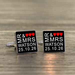 Personalised Mr & Mrs Cufflinks - Silver Finish