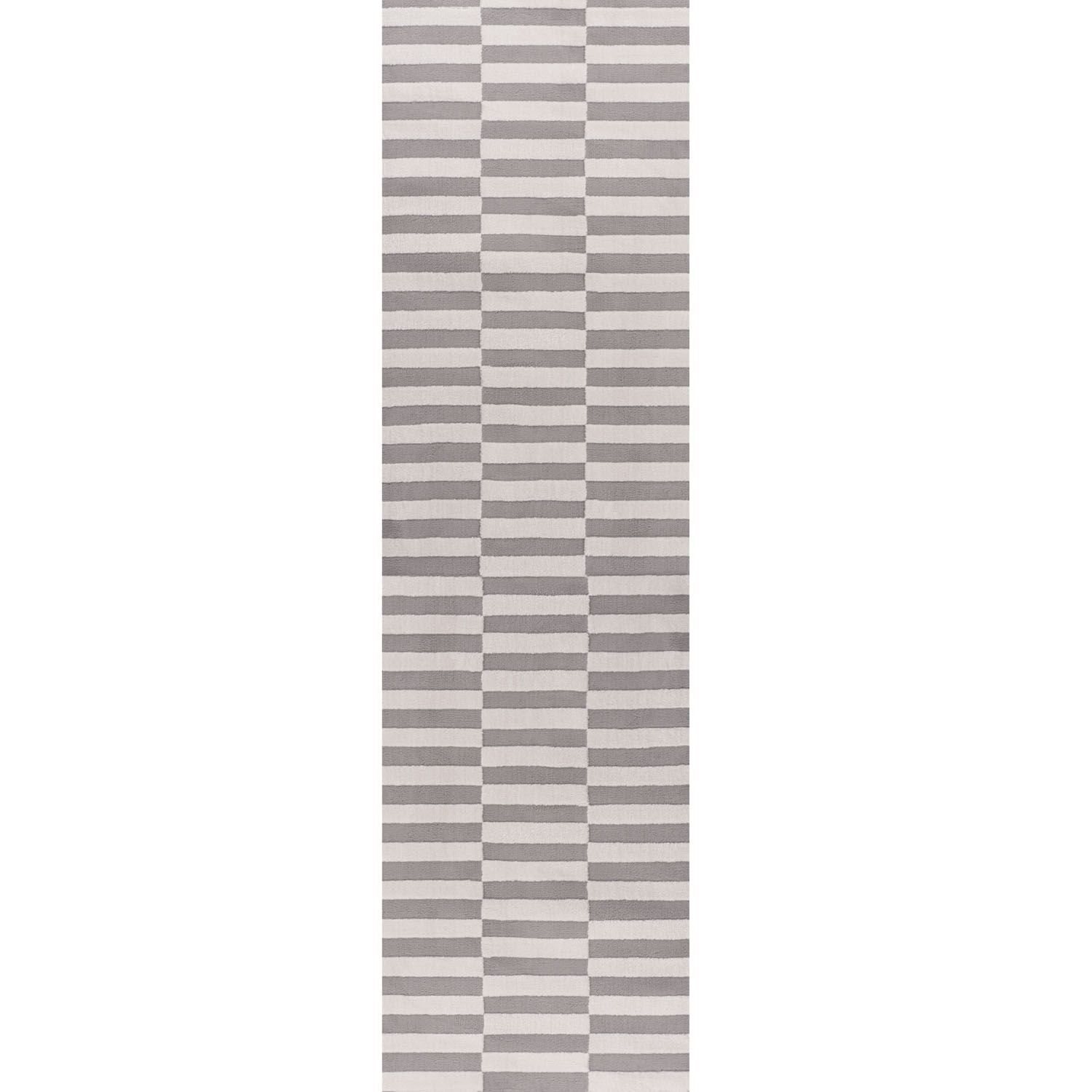 The Rugs Loft Offset Striped Textured Runner, Dark Grey, 80X300 Cm - Grey - Image 3