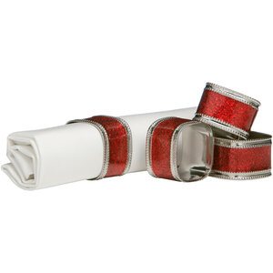 Set Of Four Red Glitter Napkin Ring