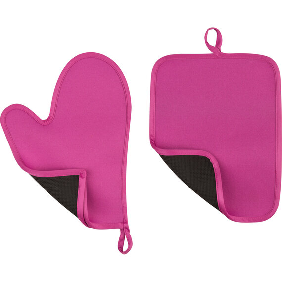 Hot Pink Neoprene Oven Glove And Pot Holder Set