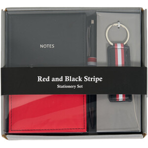 Red and Black Stripe Stationery Set