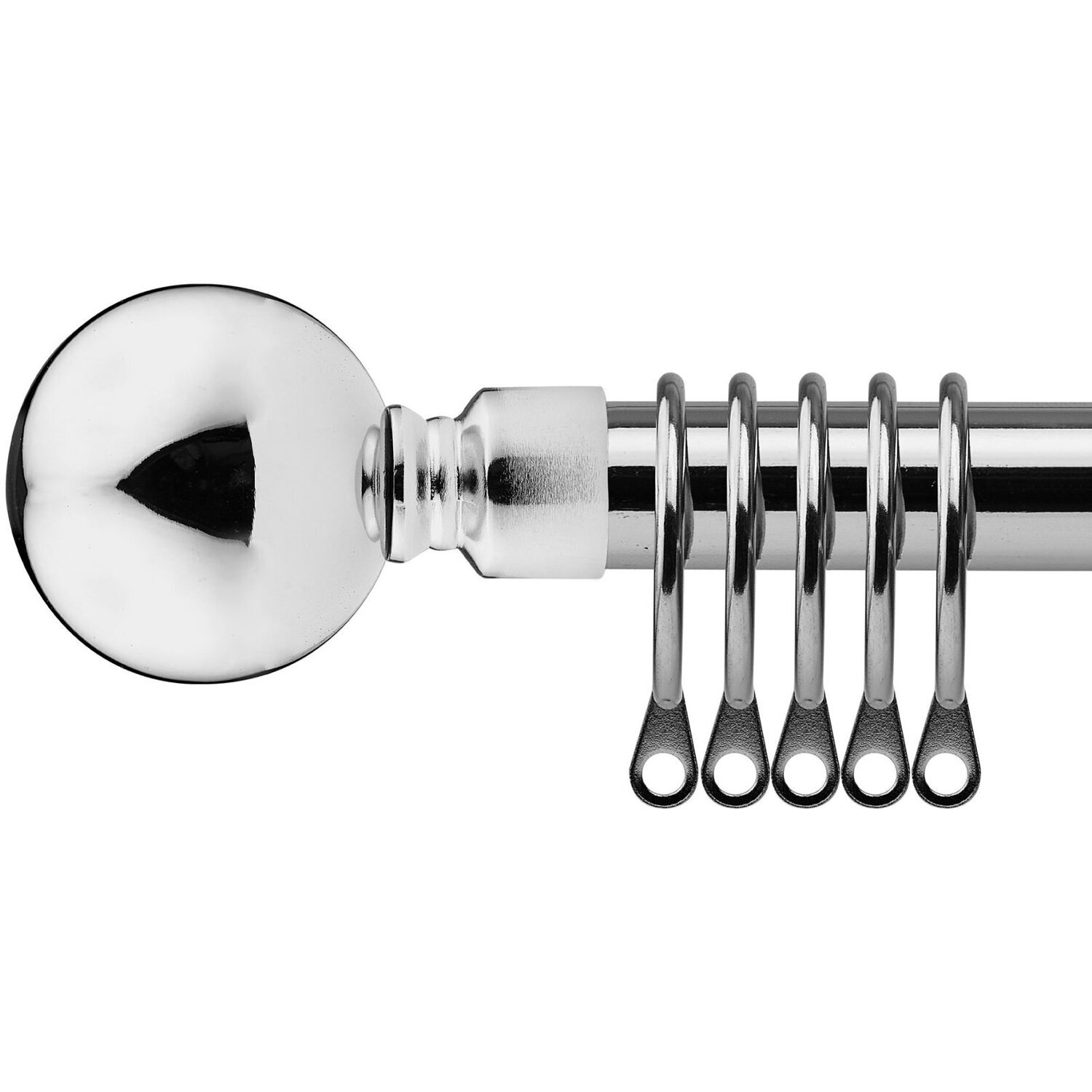16-19mm Sphere Extendable Durable Metal Curtain Pole Set - Chrome / 160cm