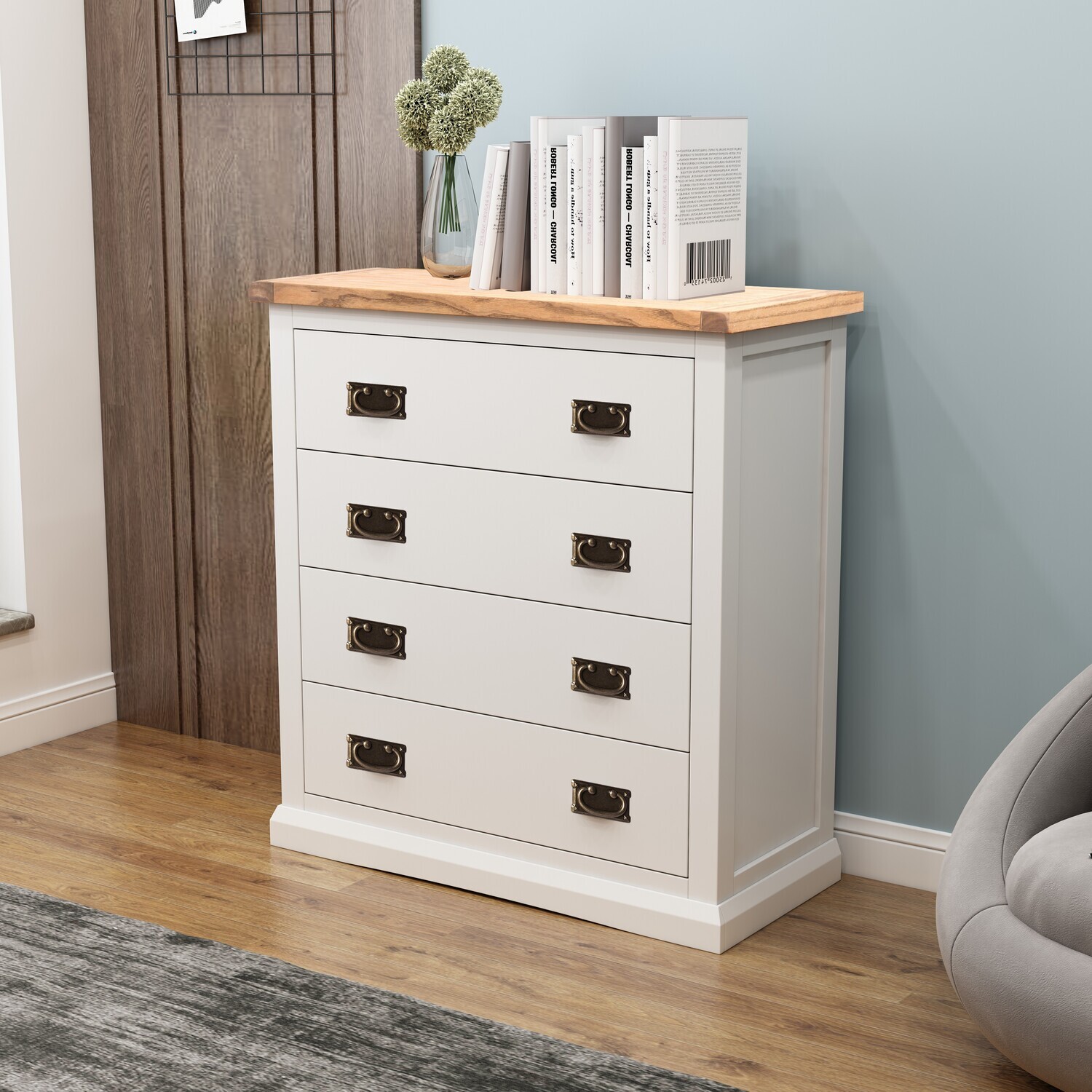 Cabinet Bits Cosenza 4 Drawer Chest - White / Brass