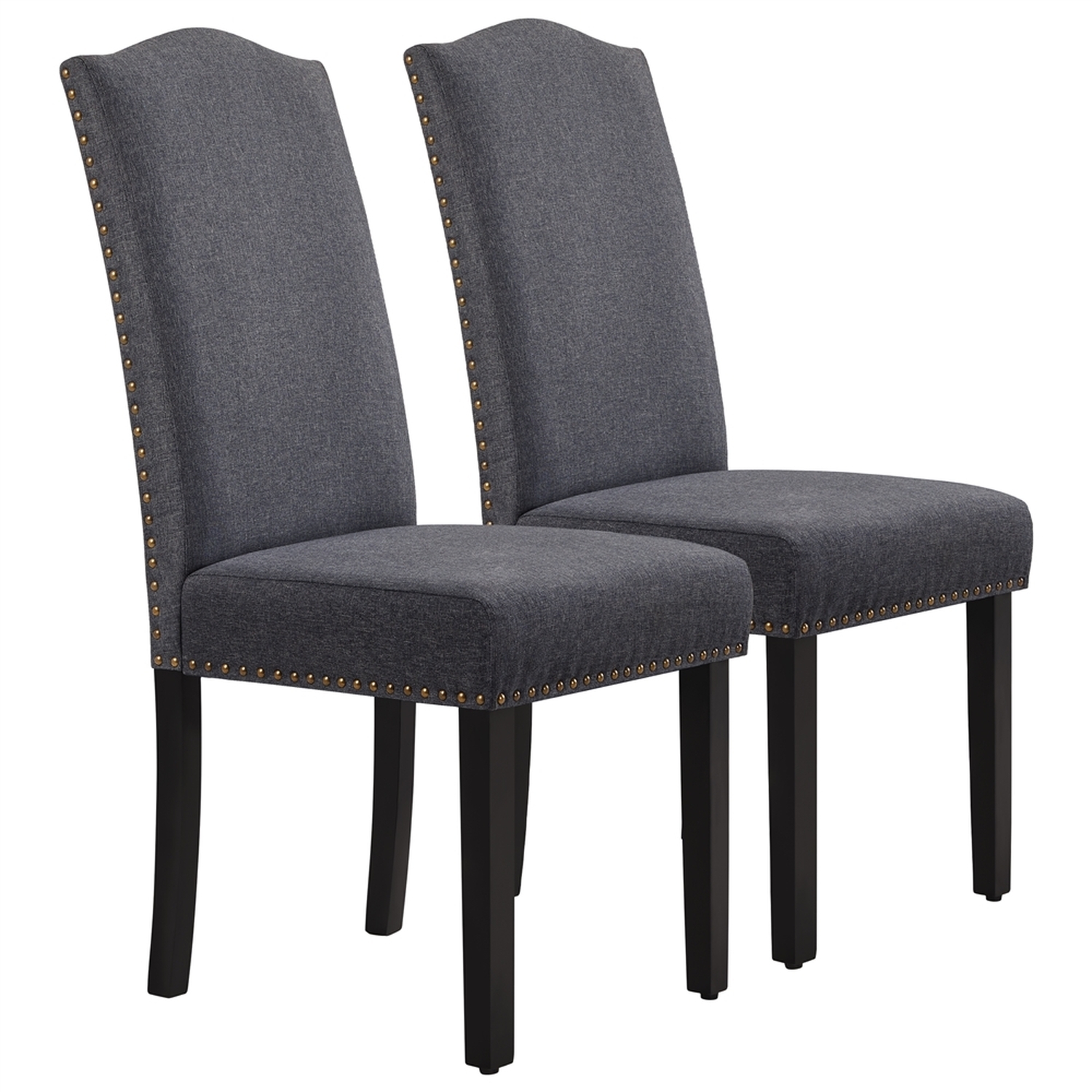 Set of 2 Fabric Dining Chair with Nailhead Trim - Dark Grey