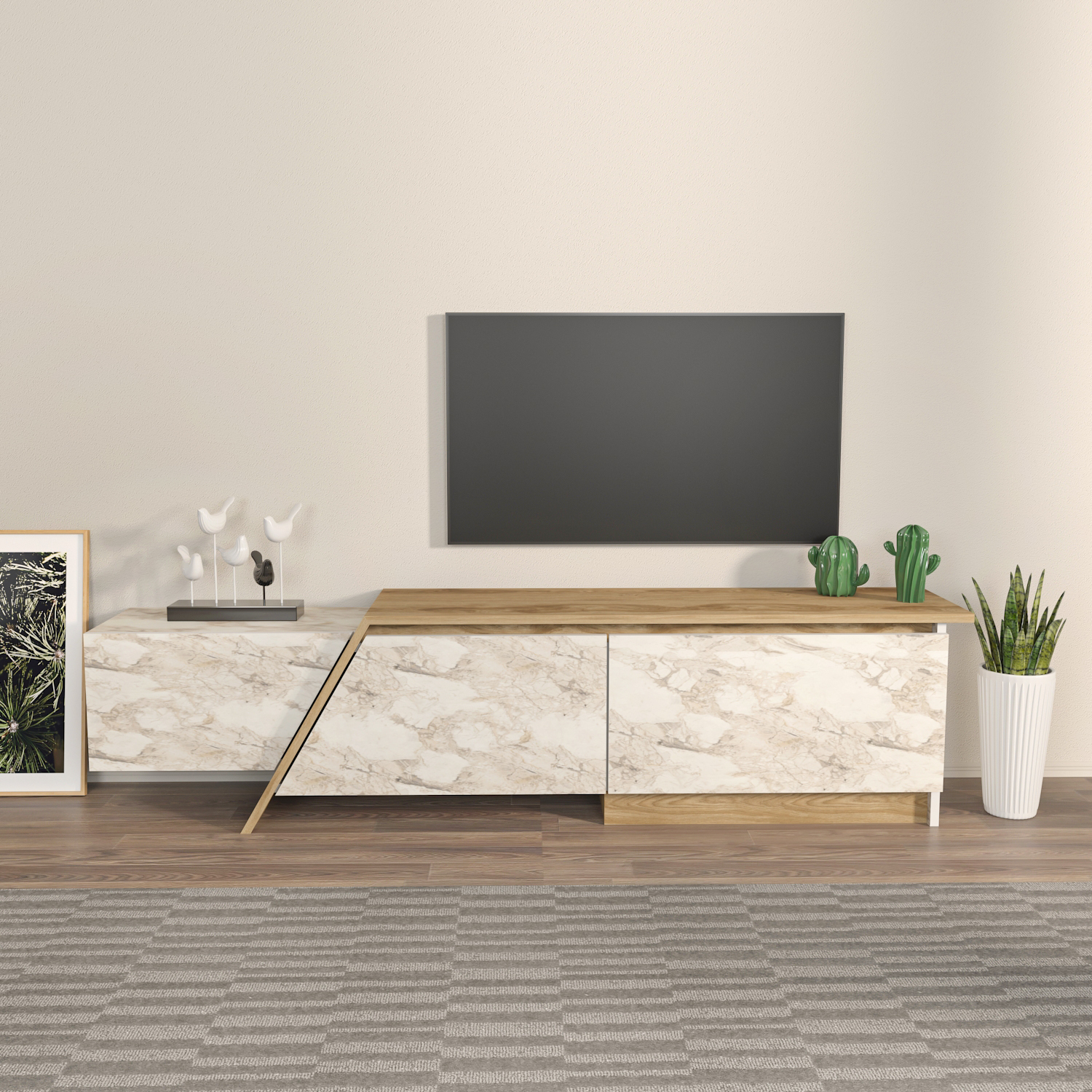 Zonas Modern Tv Unit - Oud Pattern And White Marble Effect