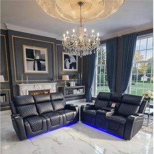 Florida Electric Recliner Leather 3+2 Seater Sofa Set Suite Black