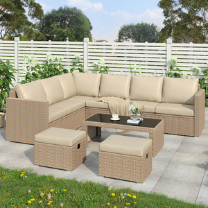 Multi-functional 8 Seater Rattan Outdoor Furniture Set with Dual Coffee Tables