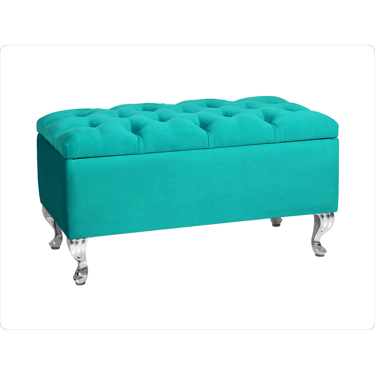 R&M Furnishers 137Cm Chesterfield Ottoman Storage Bench, Teal Tufted Upholstered Velvet Ottoman Footstool - Teal Plush Velvet