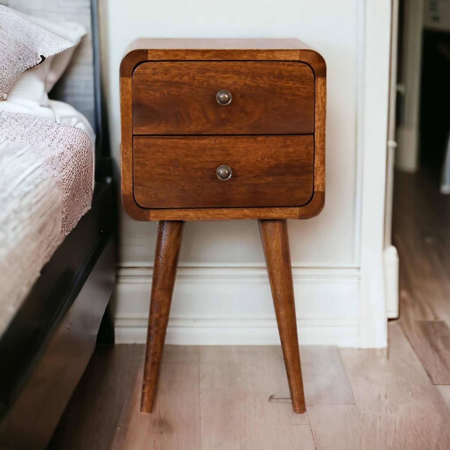 Artisan Furniture Solid Wood Mini Chestnut Curved Bedside - Brown