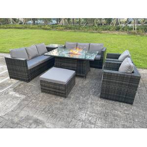 Rattan 9 Seater Gas Fire Pit Dining Set