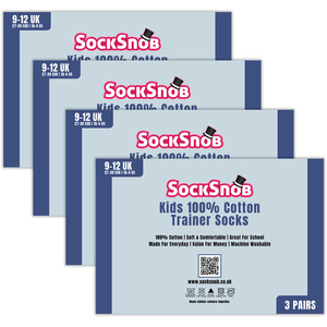 12 Pack Kids 100% Cotton Trainer Socks
