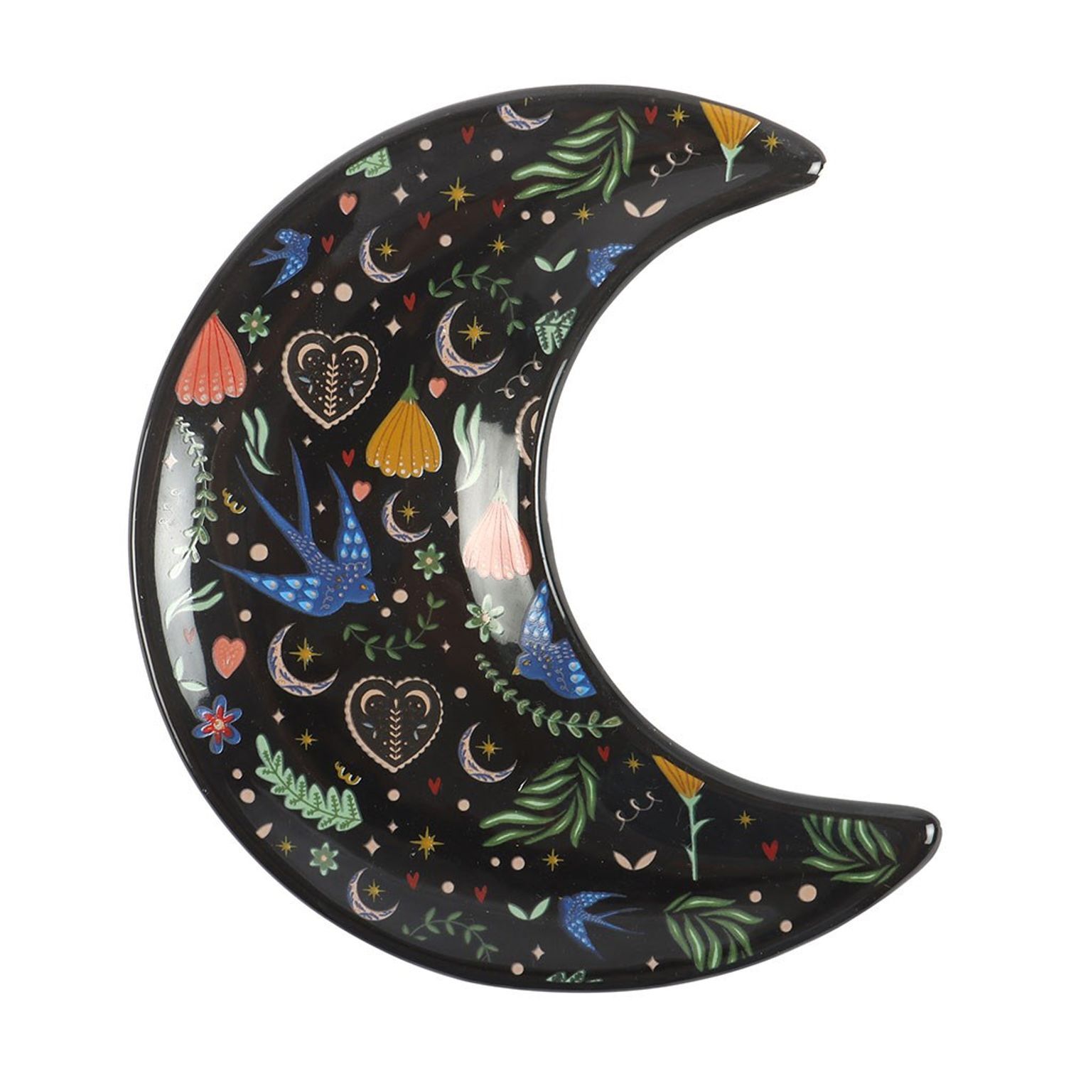 Something Different Midnight Bloom Crescent Moon Trinket Dish - Black/Multicoloured