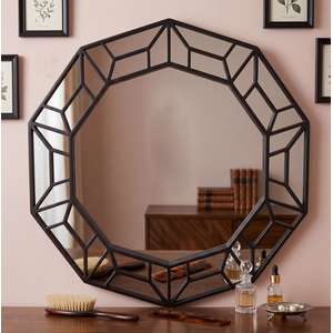 Decagonal Wall Mirror Black Plastic Geometric Frame 61x57x2Cm