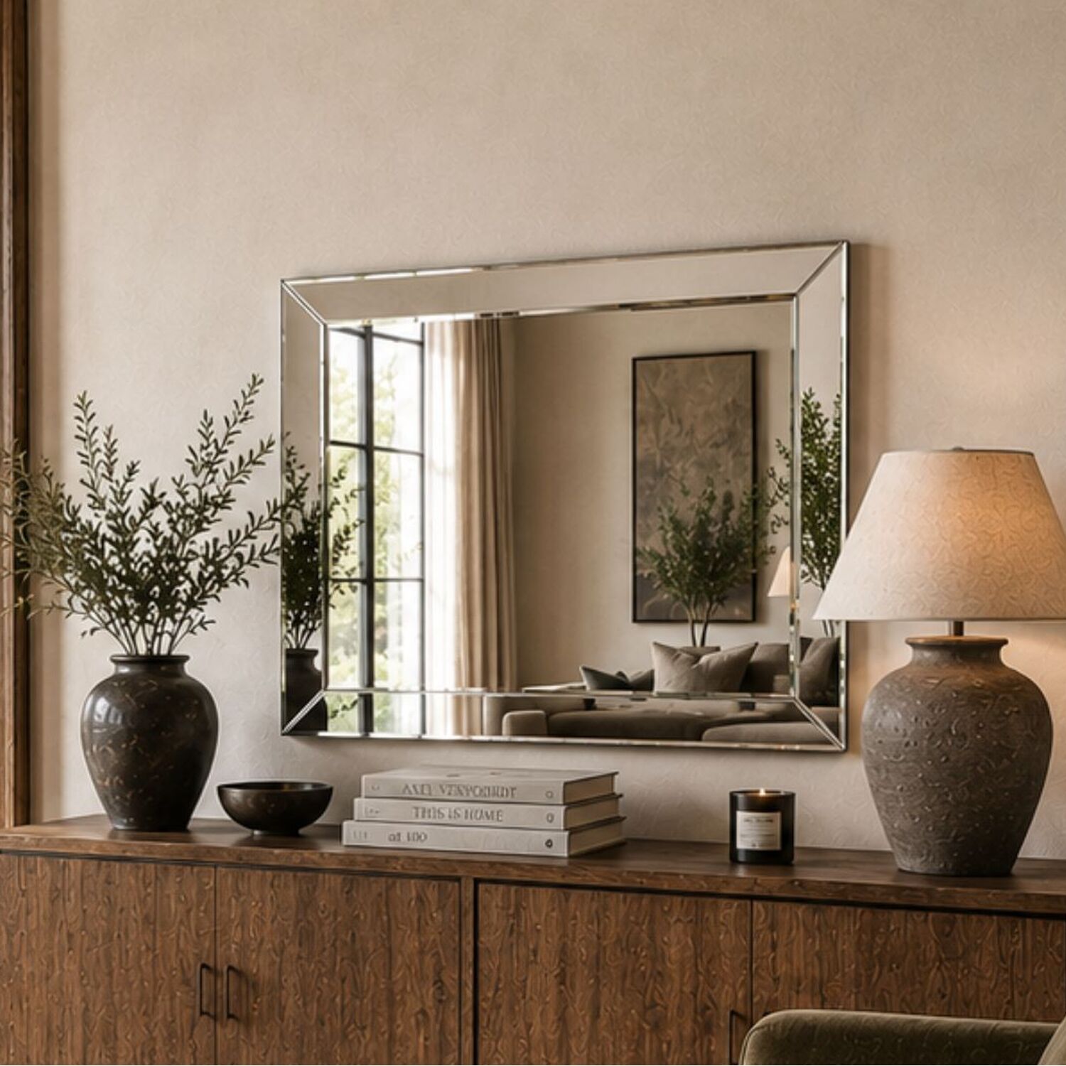 Image of Contemporary Angled Wall Mirror - Black&hellip;