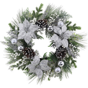 Silver Poinsettia Berry Wreath