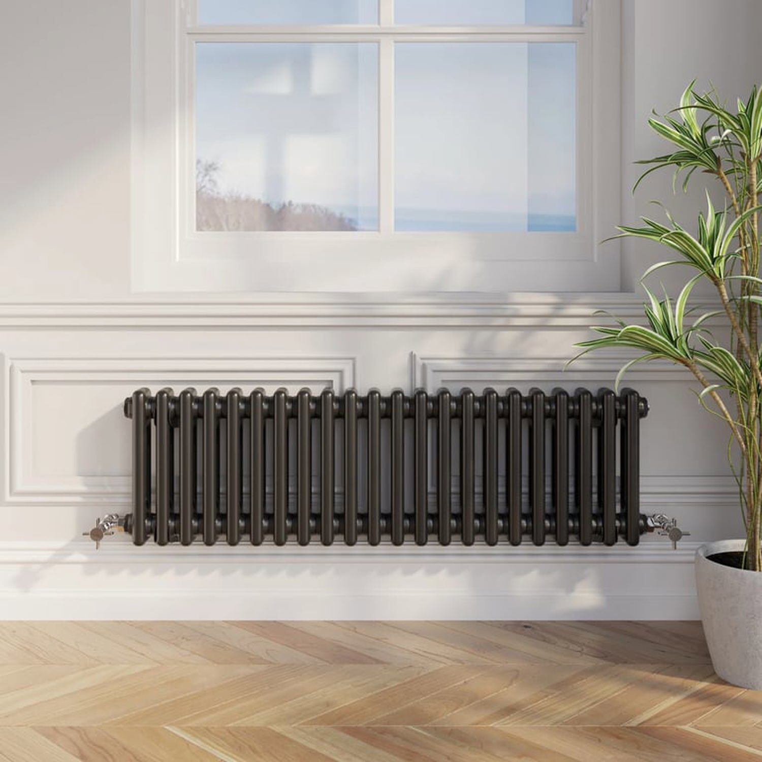Temprazo Traditional Colosseum Double Bar Column Radiator Black 300 X 425Mm - Black / 1010Mm / 300Mm / 70Mm