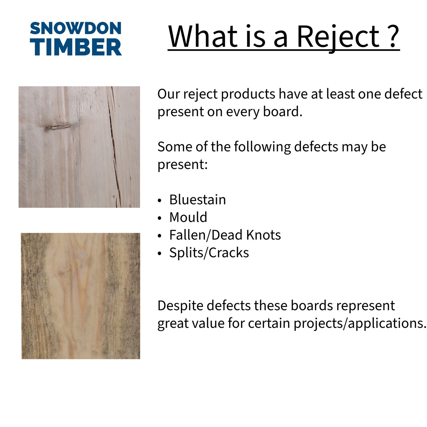 Snowdon Timber Reject Unbanded Scaffold Board (T) 36mm (W) 225mm (L) 975mm - Pack of 2 - Natural / 32kg