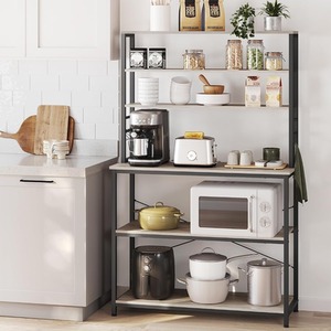 VASAGLE Kitchen Storage Rack, Coffee Bar, Bakers Rack, Total 6 and 6 Hooks