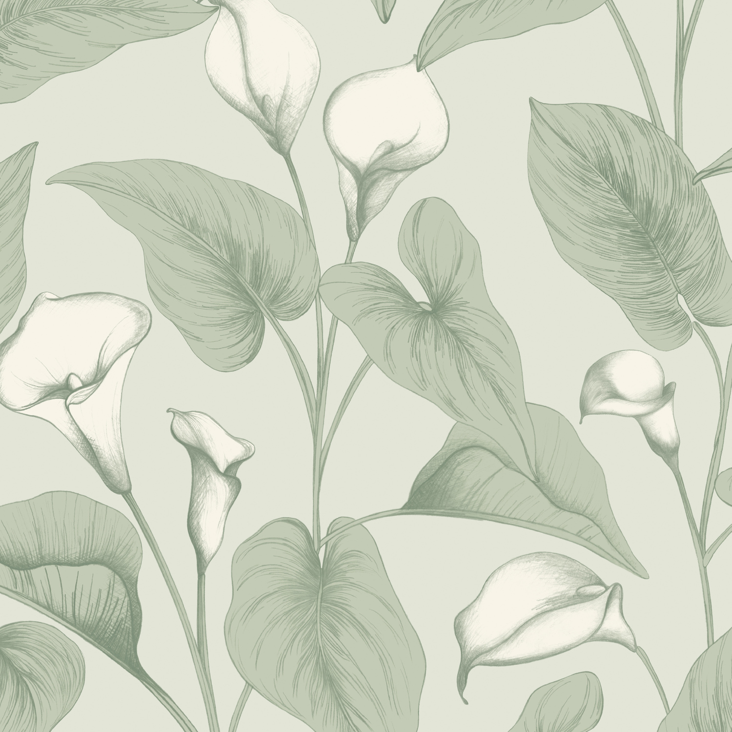 B&Q - Botanical Calla Lily Floral Foliage Textured Wallpaper Green - Image 3