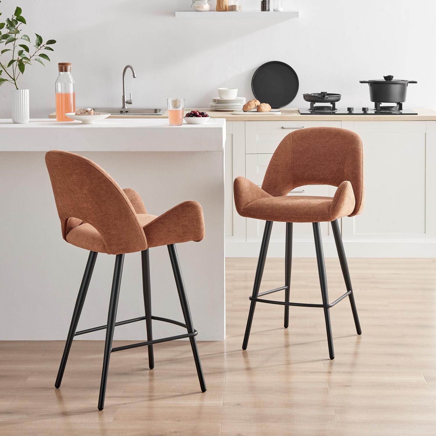 Furnitureboxuk 2X Layla Terracotta Orange Fabric Bar Chairs - Terracotta