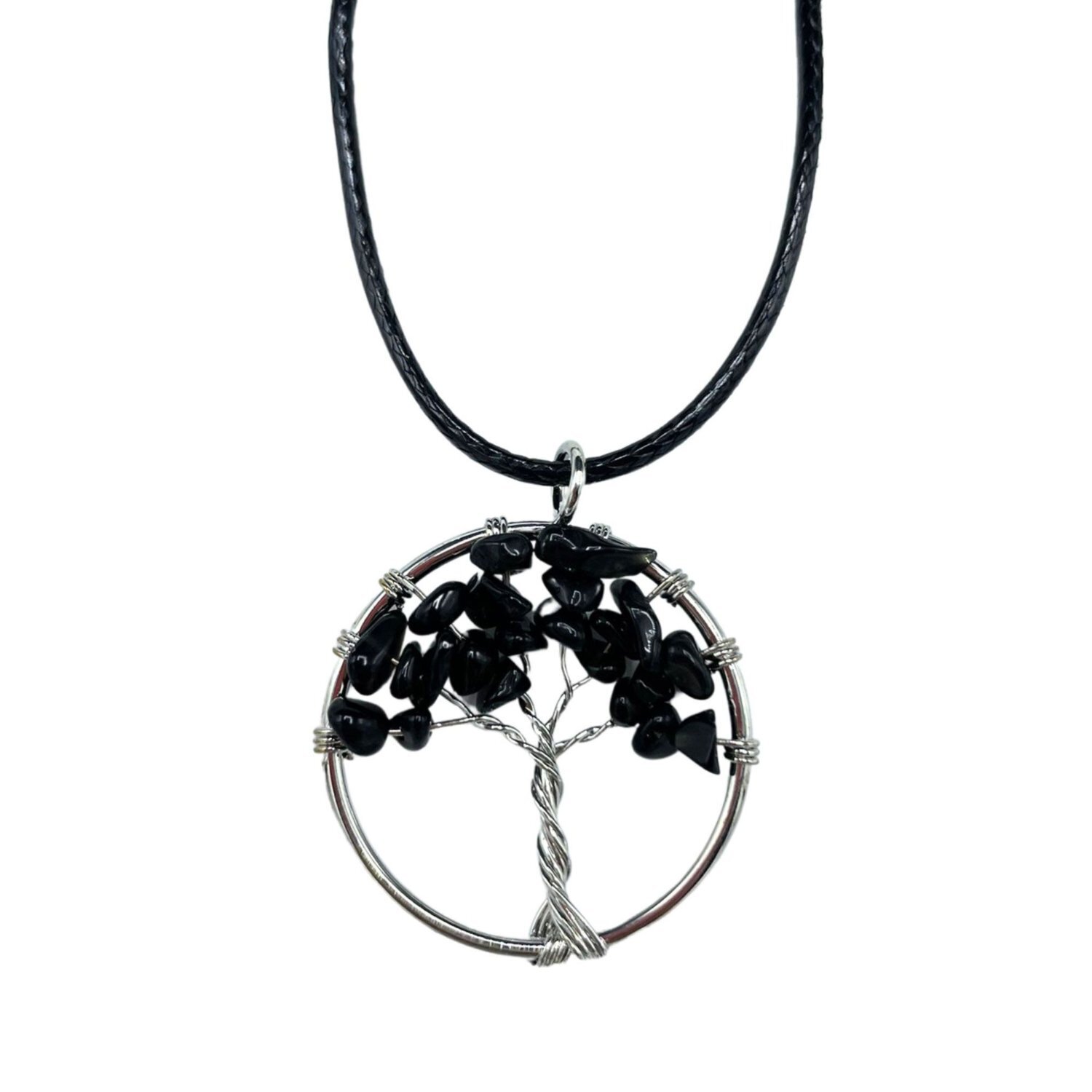 Tree of Life Pendant in Black Agate Symbol of Strength, Protection - Black