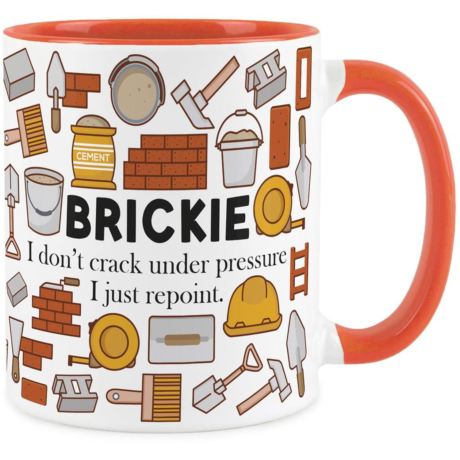 Purely Home Novelty Brickie Orange Mug - Coffee/Tea Ceramic Cup Gift - Orange