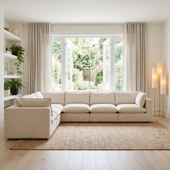 Echo Linen-Look Fabric 5 Seater L-Shaped Modular Corner Sofa