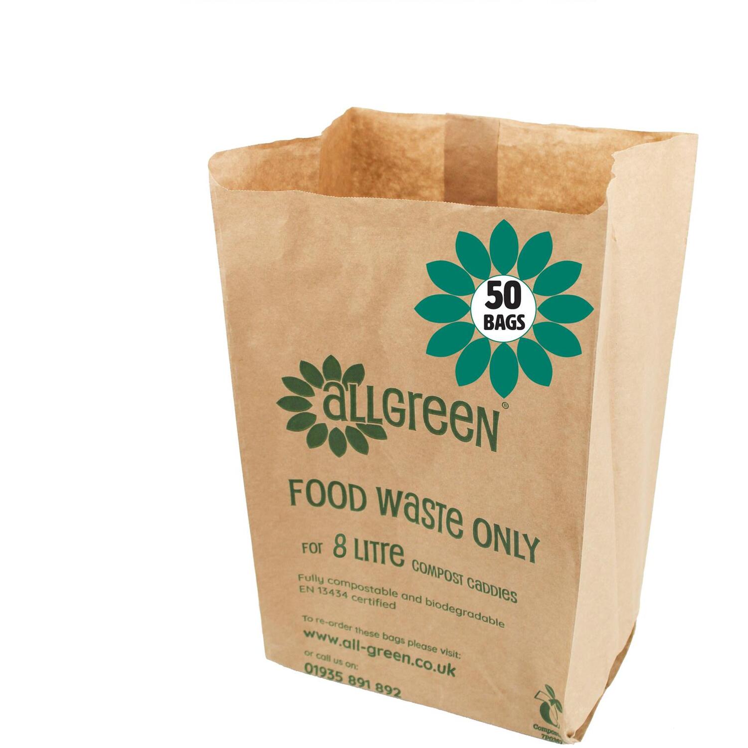 All-Green 8L Paper Compostable Food Waste Caddy Liners (Small) - 50 Bags - 50 Bags / 50