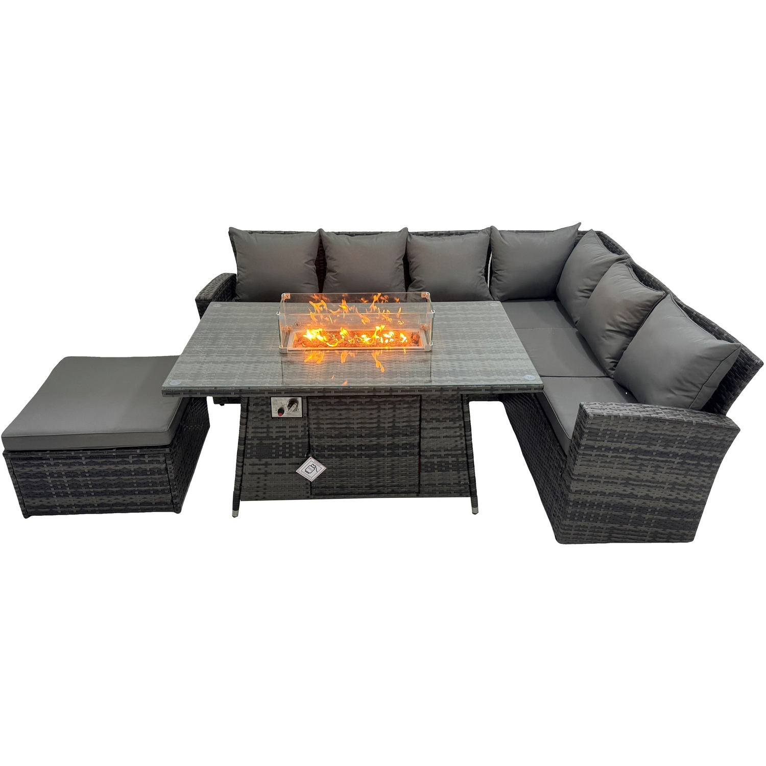 Fimous Unisex Dark Grey Outdoor High Back Rattan Gas Fire Pit Corner Sofa Dining Set Garden Furniture Heater Dining Table Right Side In Size 3 - Image 2