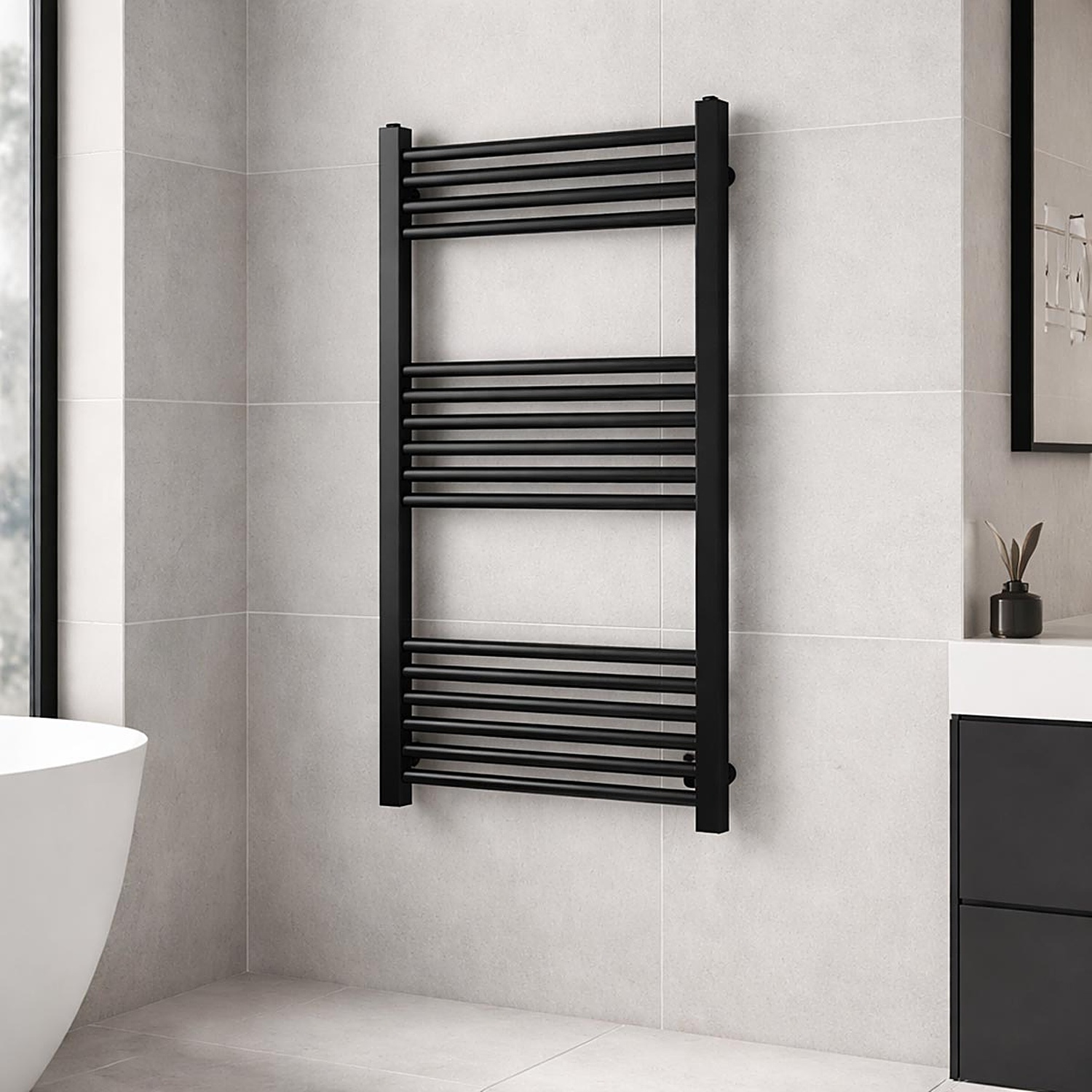 Lux Heat Black Ladder Towel Radiator 1000Mm X 500Mm - Black - Image 2