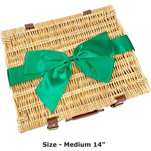 Empty Natural Wicker Hamper Basket  and Green Bow for gifts, storage and picnics (12