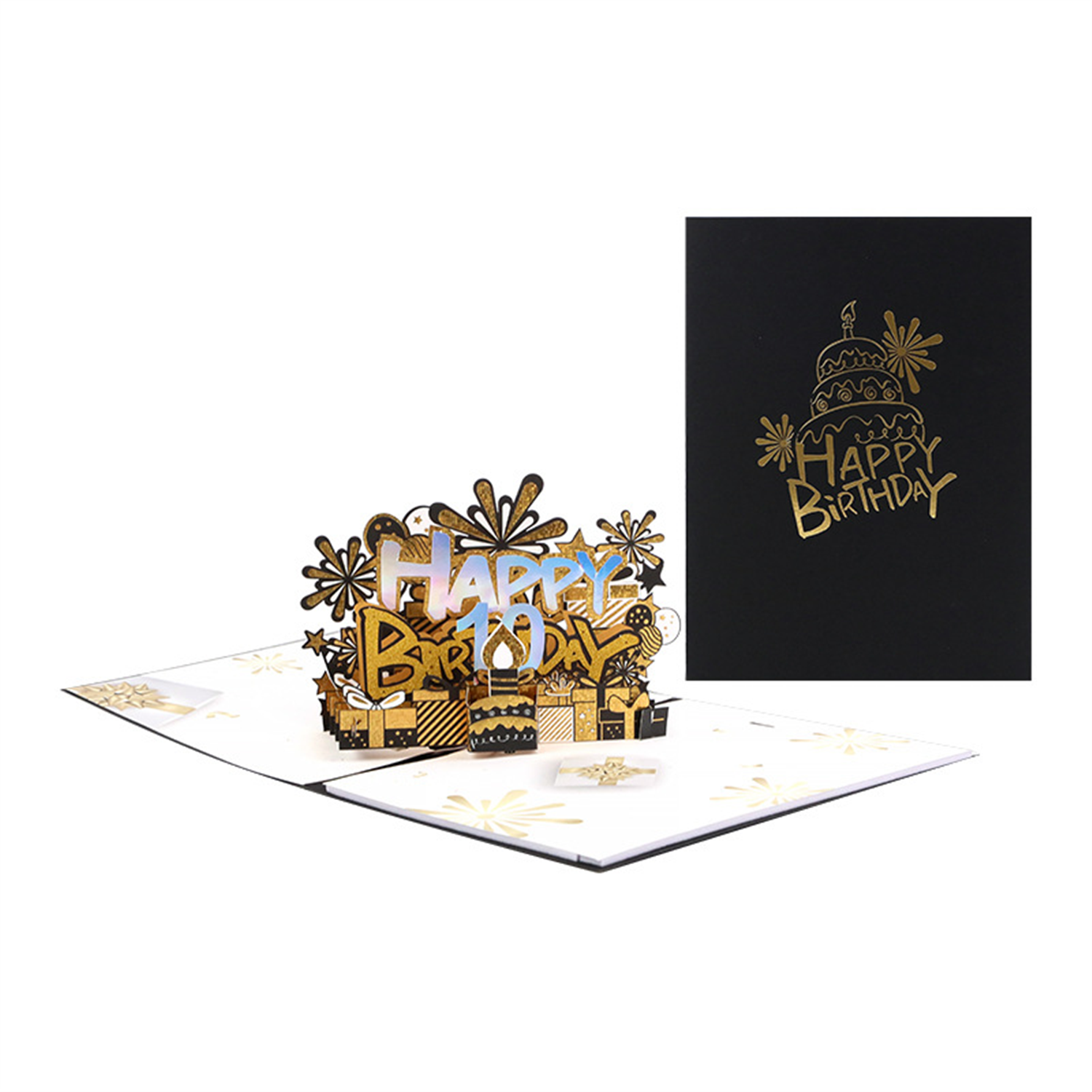  - Personalised Black & Gold Cake 3D Pop Up Birthday Card - Image 3