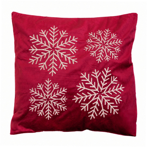 44cm Burgundy & Gold Snowflake Soft Christmas Cushion