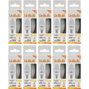 UniBulb LED Candle E14 (SES) 470lm 4.2W (Replaces 40W) 3000K (Warm White) Light Bulb - Pack of 10