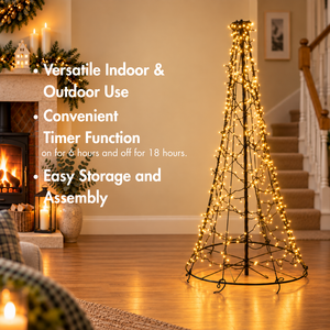 Pegdev 1.8m / 6ft Pre-Lit Artificial Christmas Tree with Warm White Twinkle LEDs & Timer