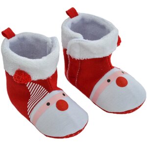 Printed Santa Boot with Pom Pom and Fleece Lining