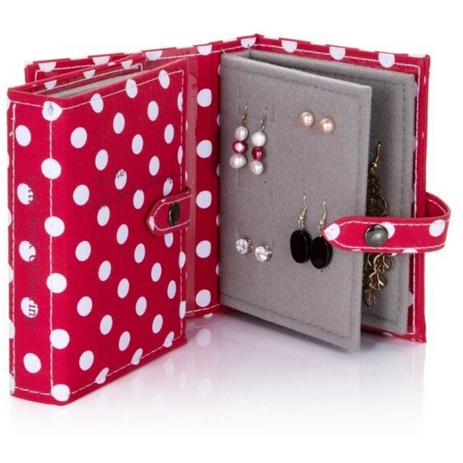 - Little Book Of Earrings Red Polka DotPortable Jewellery OrganiserHolds Up To 12 PairsCompact Travel Case - Image 3